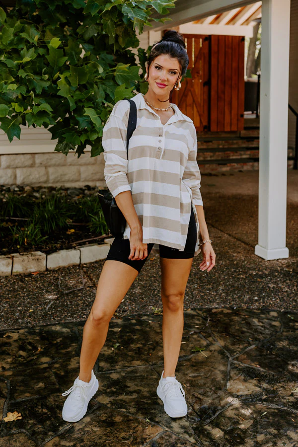 Deer Valley Resort Stripe Top In Warm Taupe - Image 2