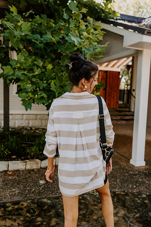 Deer Valley Resort Stripe Top In Warm Taupe - Image 3
