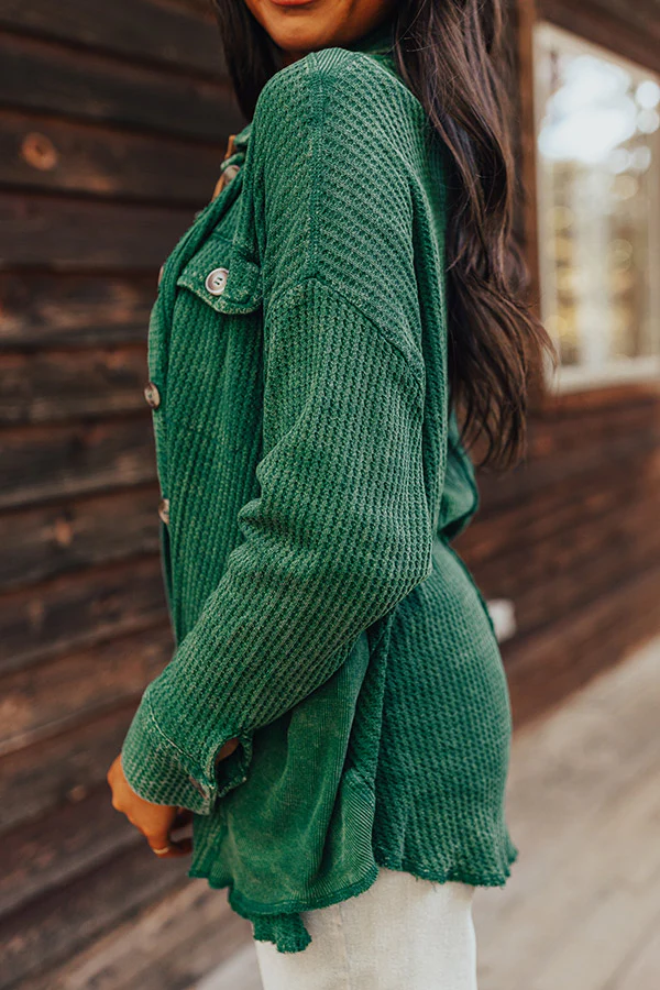 Denver Days Waffle Knit Button Up In Green - Image 3