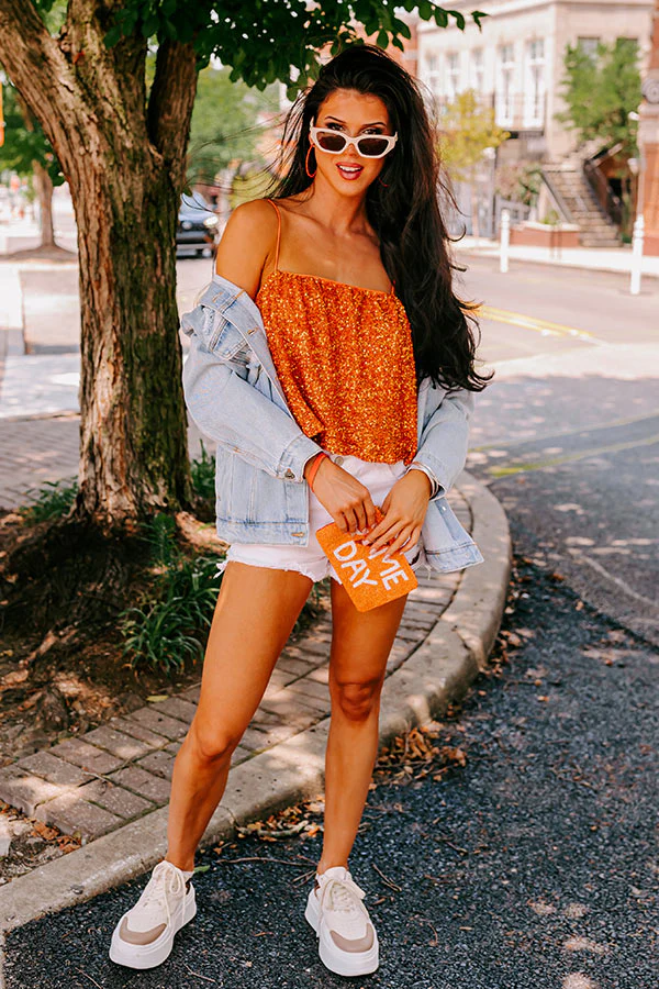 Dream Team Sequin Tank in Orange - Image 2