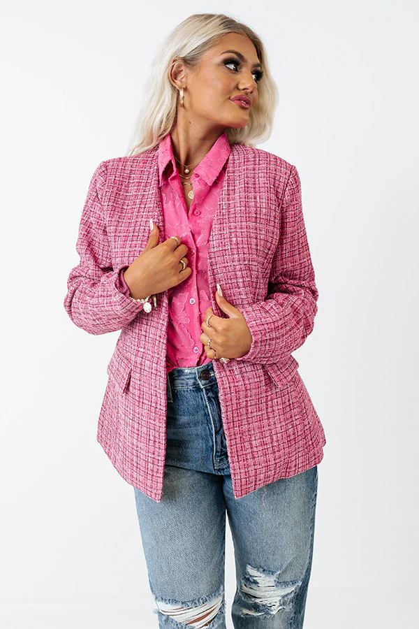Dreaming Bigger Tweed Blazer In Pink - Image 4