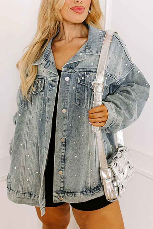 Easy To Style Rhinestone Denim Jacket Curves - Image 3