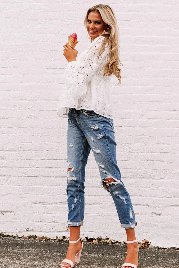 Everyday Charm Eyelet Top In White - Image 2