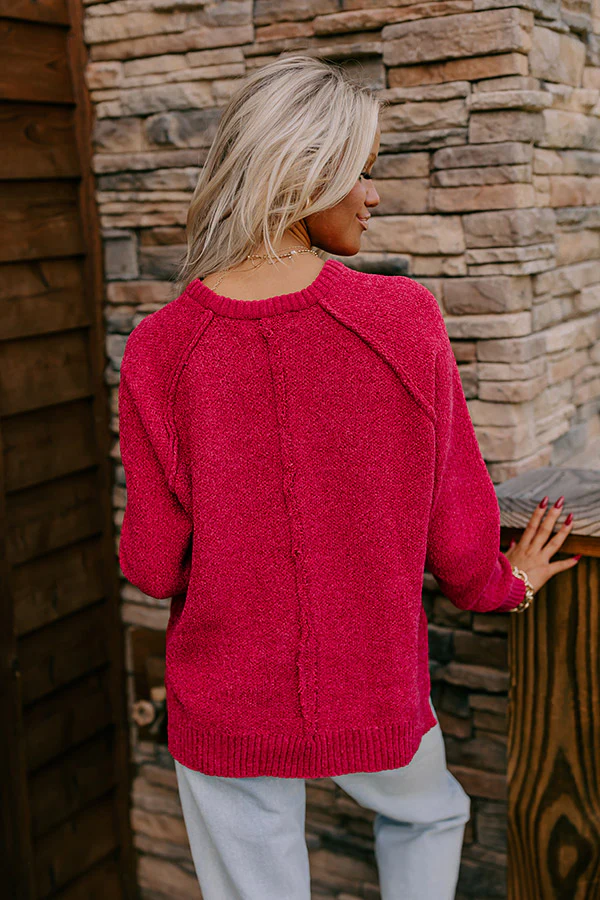 Fall Gratitude Chenille Knit Sweater In Red - Image 3