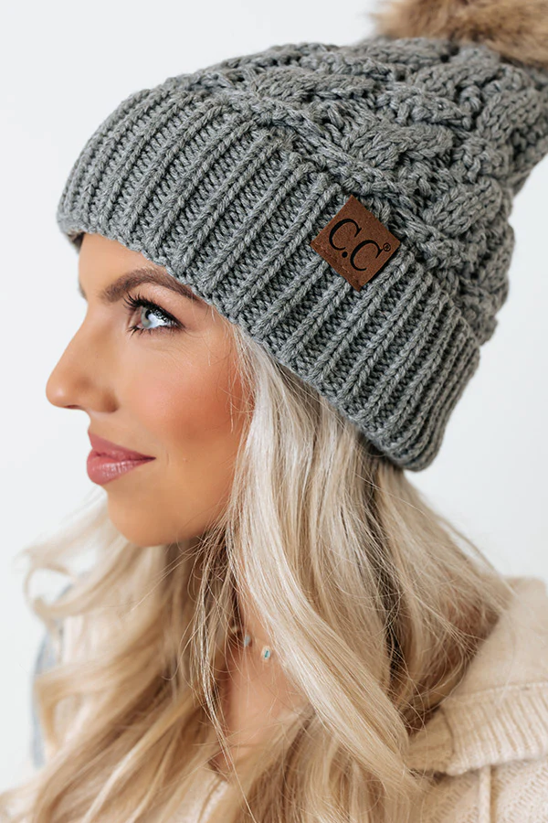 Fall Hike Faux Fur Pom Beanie in Dark Grey - Image 4