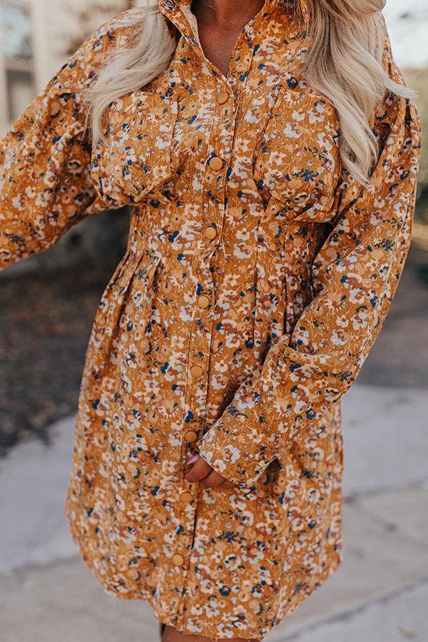 Fall Sunset Corduroy Mini Dress in Mustard - Image 4