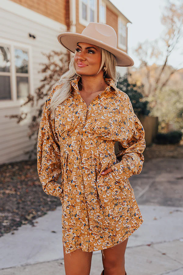 Fall Sunset Corduroy Mini Dress in Mustard - Image 5