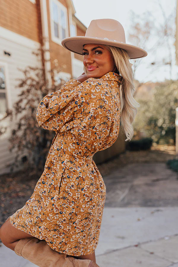 Fall Sunset Corduroy Mini Dress in Mustard - Image 6