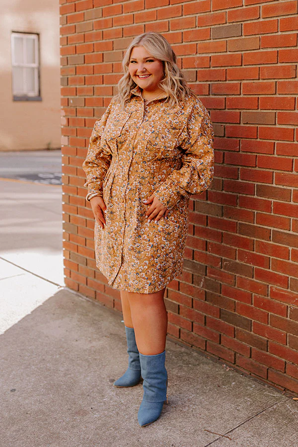 Fall Sunset Corduroy Mini Dress in Mustard Curves - Image 4