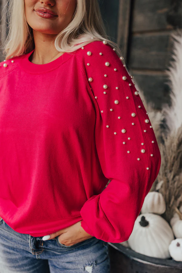 Feeling Spontaneous Embellished Sweater Top In Hot Pink - Image 3