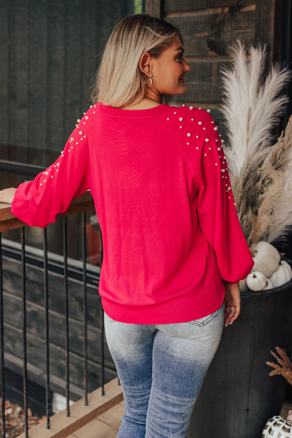 Feeling Spontaneous Embellished Sweater Top In Hot Pink - Image 5