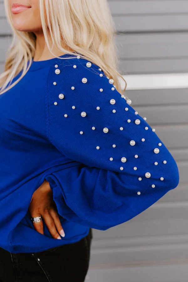 Feeling Spontaneous Embellished Sweater Top In Royal Blue - Image 6