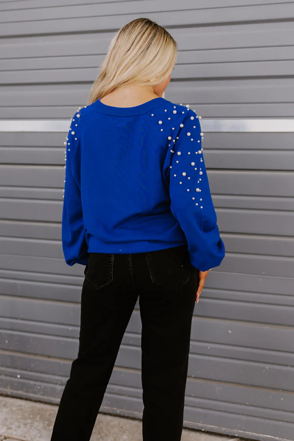 Feeling Spontaneous Embellished Sweater Top In Royal Blue - Image 7