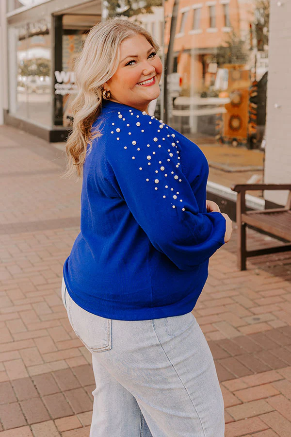 Feeling Spontaneous Embellished Sweater Top In Royal Blue Curves - Image 3