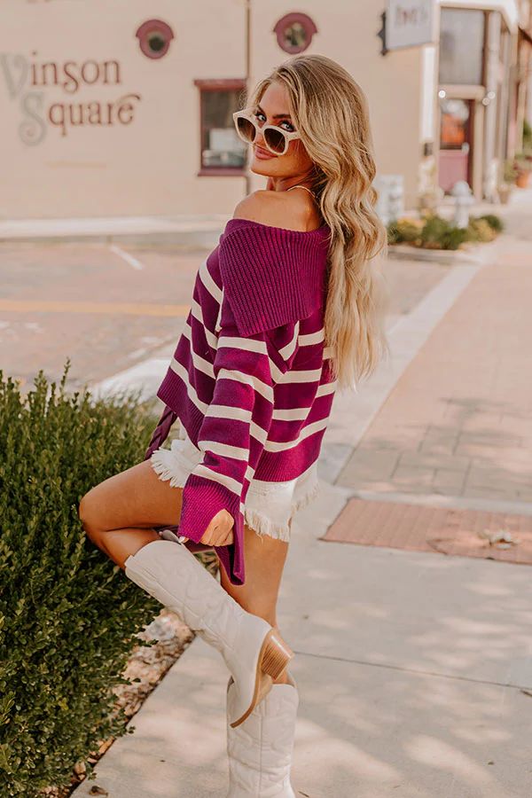 Fill Up Your Cup Stripe Sweater In Royal Plum - Image 5