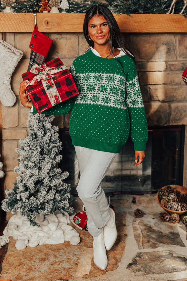 First Snow Feels Knit Sweater in Green - Image 3