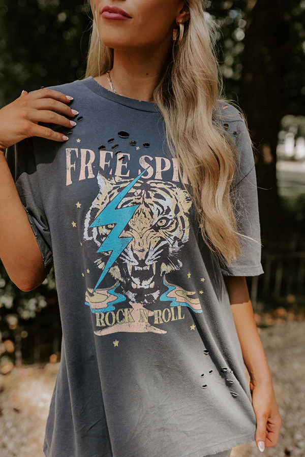 Free Spirit Tiger Oversized Distressed Tee In Slate - Image 10
