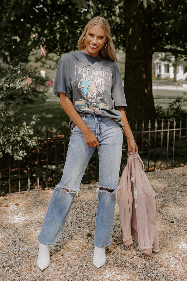 Free Spirit Tiger Oversized Distressed Tee In Slate - Image 8