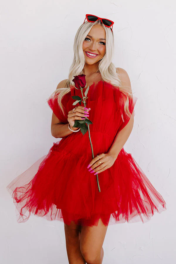 Frill Deal Tulle Mini Dress In Red - Image 6