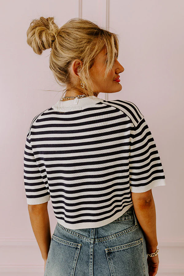 Front Porch Swinging Stripe Crop Top In Navy - Image 4