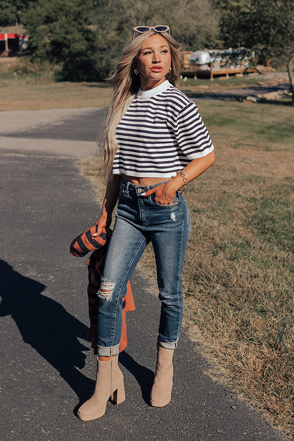 Front Porch Swinging Stripe Crop Top In Navy - Image 5