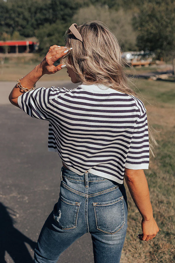 Front Porch Swinging Stripe Crop Top In Navy - Image 7