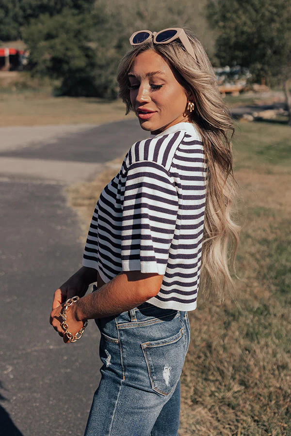 Front Porch Swinging Stripe Crop Top In Navy - Image 8