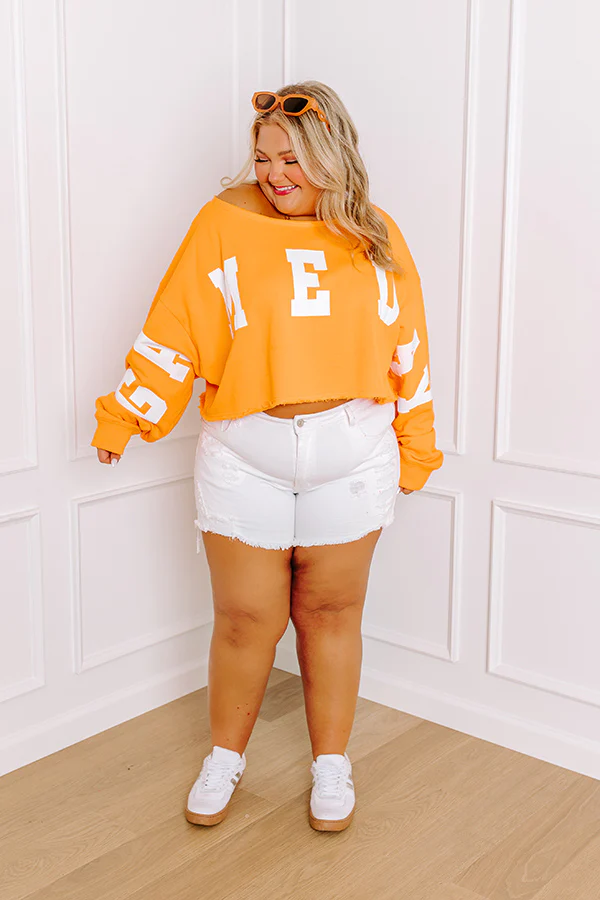 Game Day Crop Sweatshirt in Orange Curves - Image 3