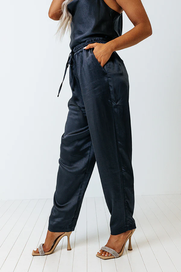 Go To Glam Satin Pants In Navy - Image 3