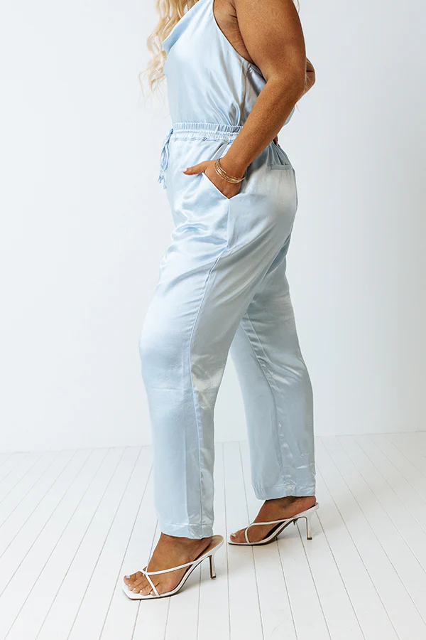 Go To Glam Satin Pants In Sky Blue Curves - Image 3