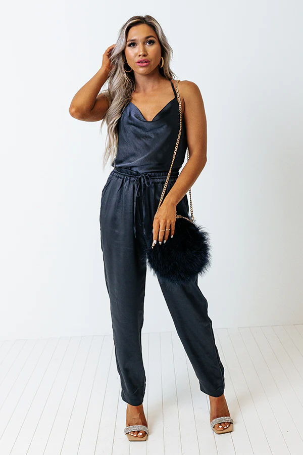 Go To Glam Satin Top In Navy - Image 2