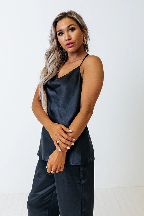 Go To Glam Satin Top In Navy - Image 4