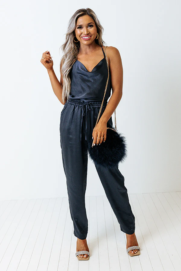 Go To Glam Satin Top In Navy - Image 5
