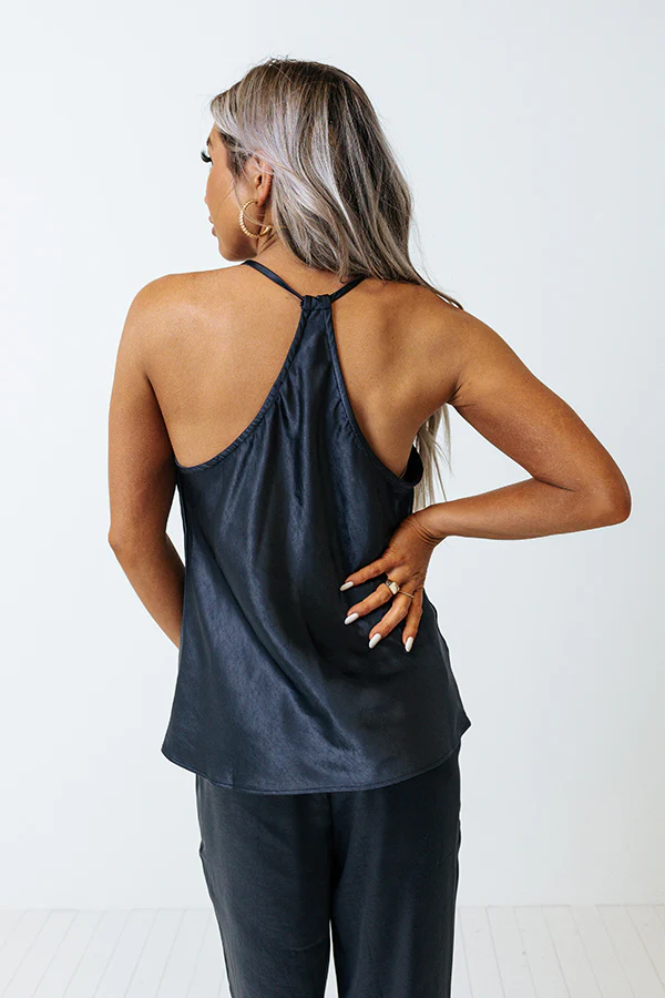 Go To Glam Satin Top In Navy - Image 6