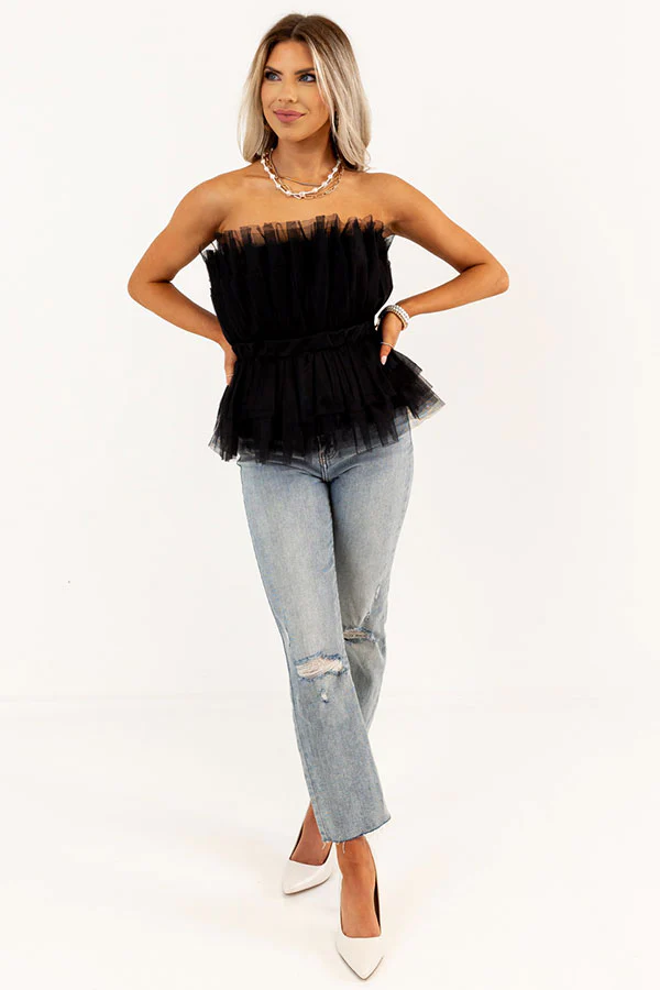 Gorgeous And Glam Tulle Peplum Top in Black - Image 8