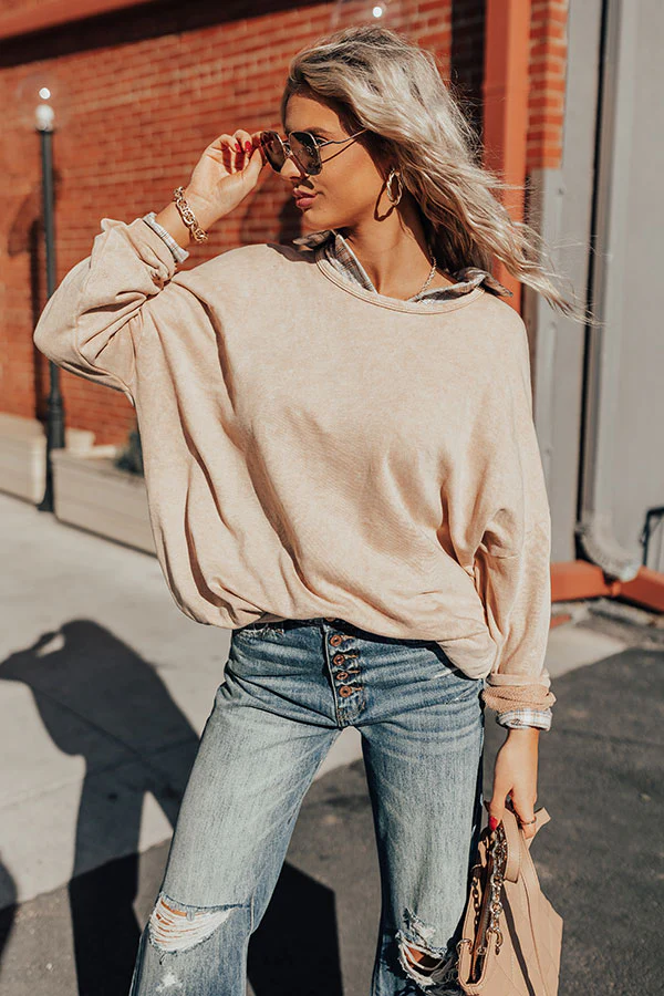 Happy Outlook Mineral Wash Sweatshirt In Iced Latte - Image 2
