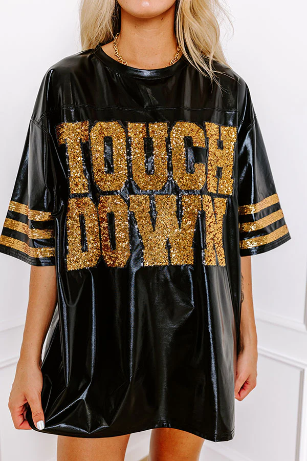 It's A Touch Down Faux Leather Mini Dress in Black - Image 5