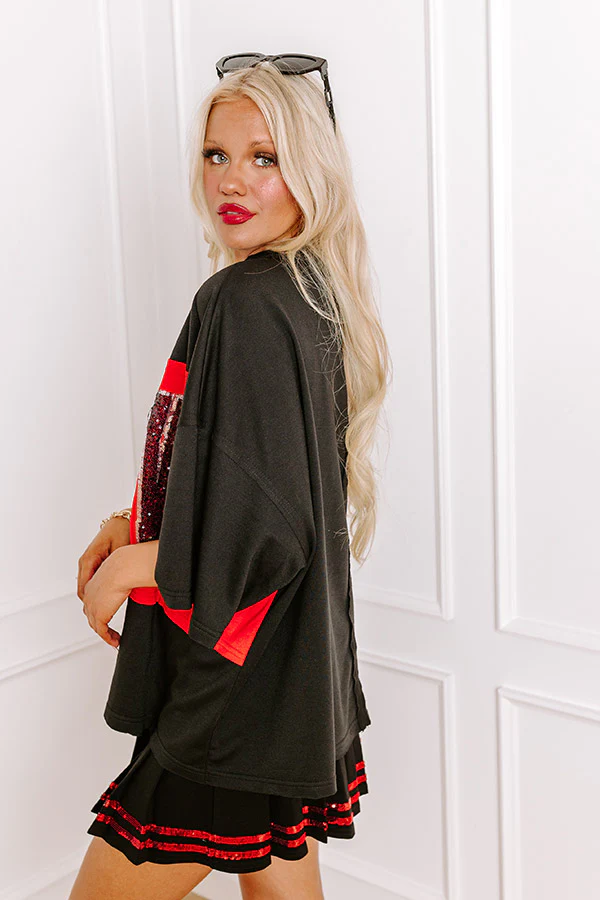 It's a Touch Down Sequin Oversized Tee in Black - Image 5