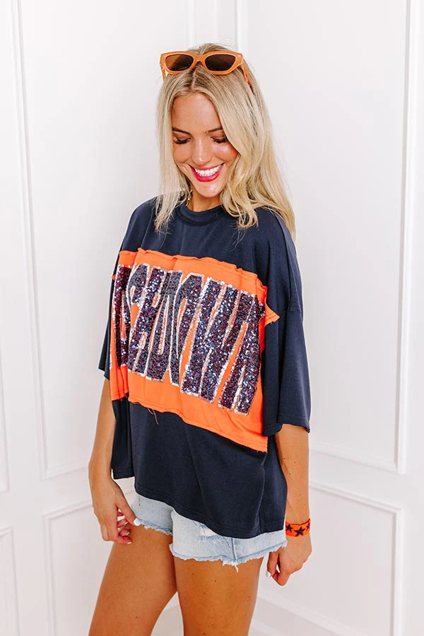 It's a Touch Down Sequin Oversized Tee in Navy/Orange - Image 4