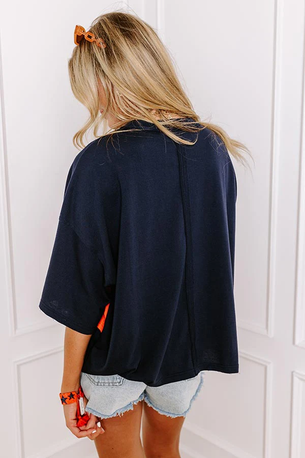 It's a Touch Down Sequin Oversized Tee in Navy/Orange - Image 5