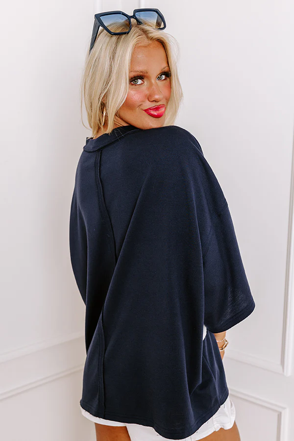 It's a Touch Down Sequin Oversized Tee in Navy/White - Image 4