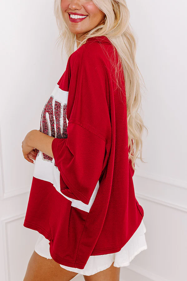 It's a Touch Down Sequin Oversized Tee in Red - Image 4