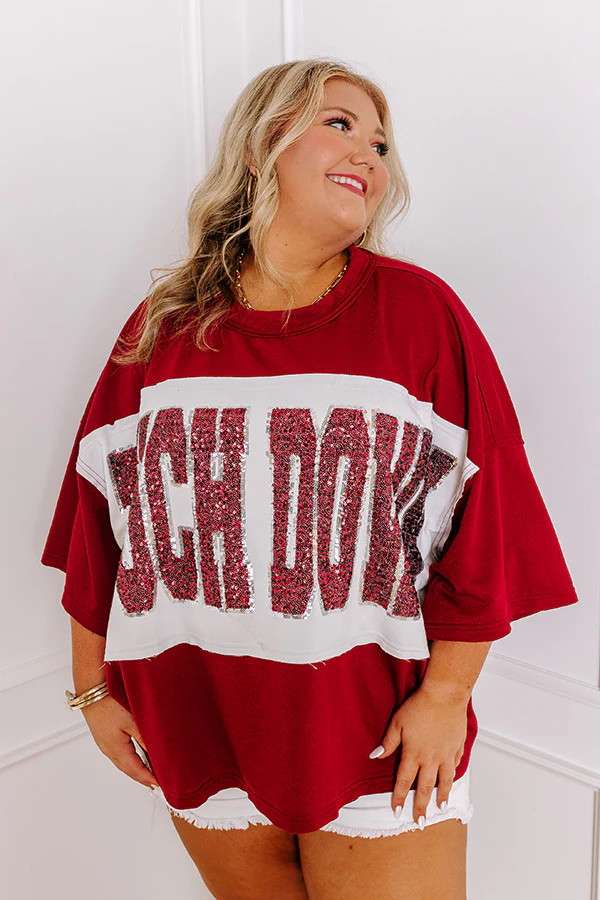 It's a Touch Down Sequin Oversized Tee in Red Curves - Image 7