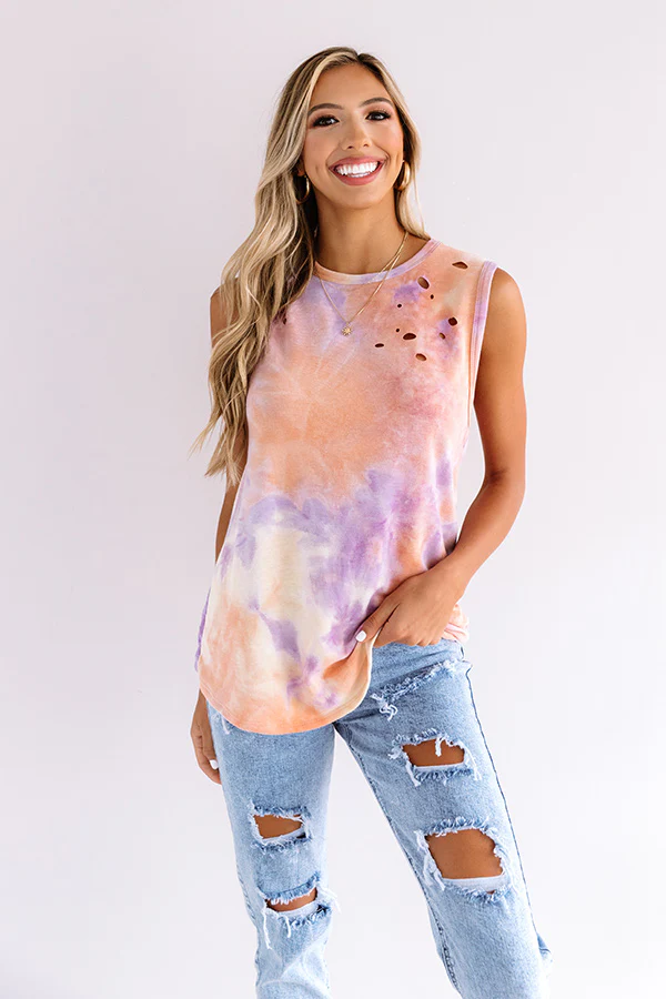 It's All Good Distressed Tie Dye Top In Orange - Image 3