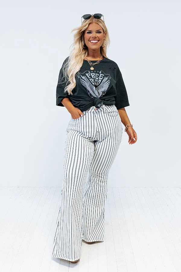 Judy Blue The Jamie High Waist Stripe Flare In White - Image 2