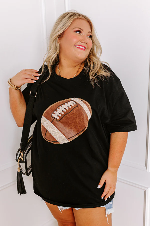 Kickoff Cutie Embroidered Oversized Tee in Black Curves - Image 3