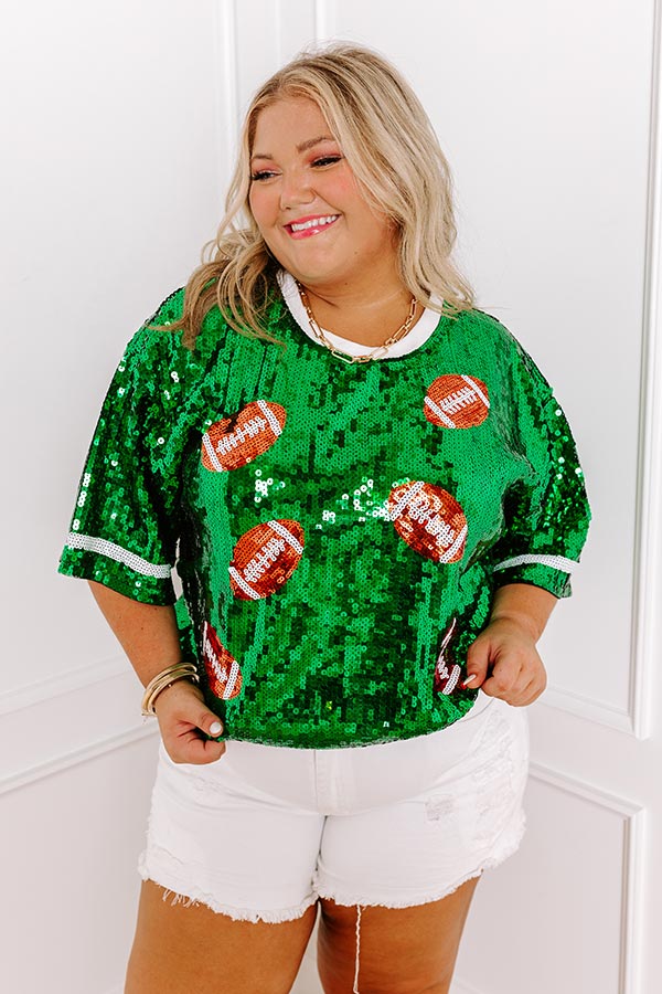 Kickoff Season Sequin Top in Green Curves - Image 2