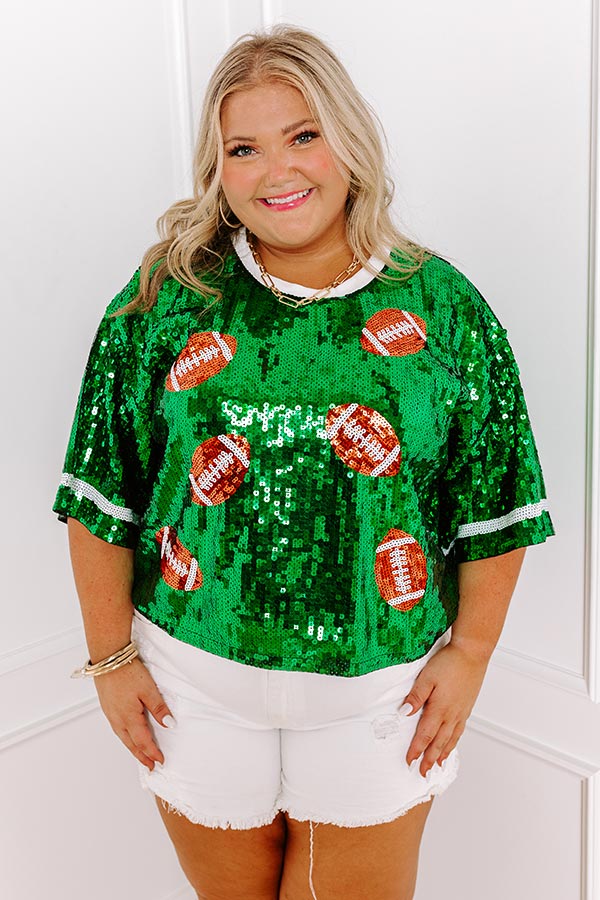 Kickoff Season Sequin Top in Green Curves - Image 3