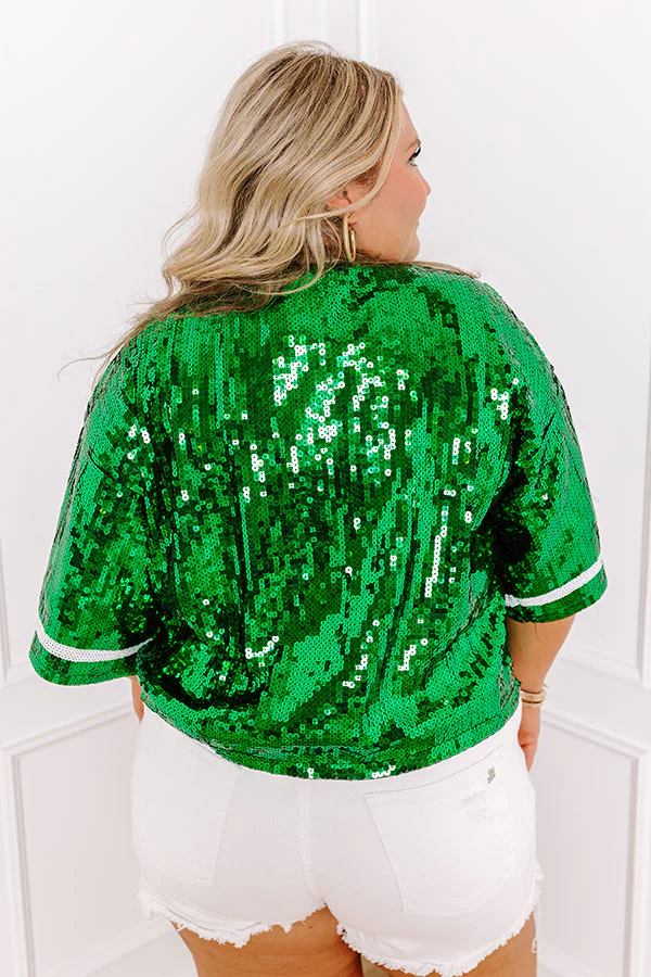 Kickoff Season Sequin Top in Green Curves - Image 6
