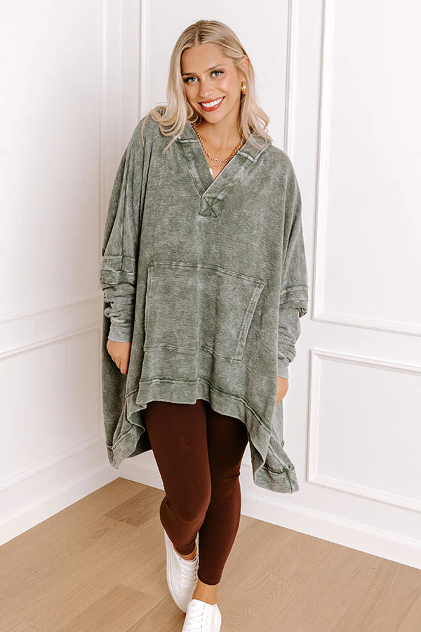 Latte Sipping Mineral Wash Oversized Hoodie in Deep Forest - Image 2